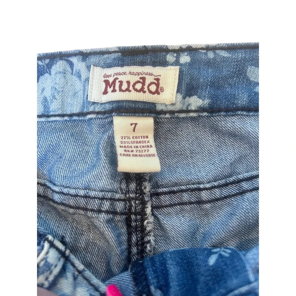 Mudd Blue Floral Studded Denim Shorts Women 7 Low Rise Frayed Hem Y2K Boho